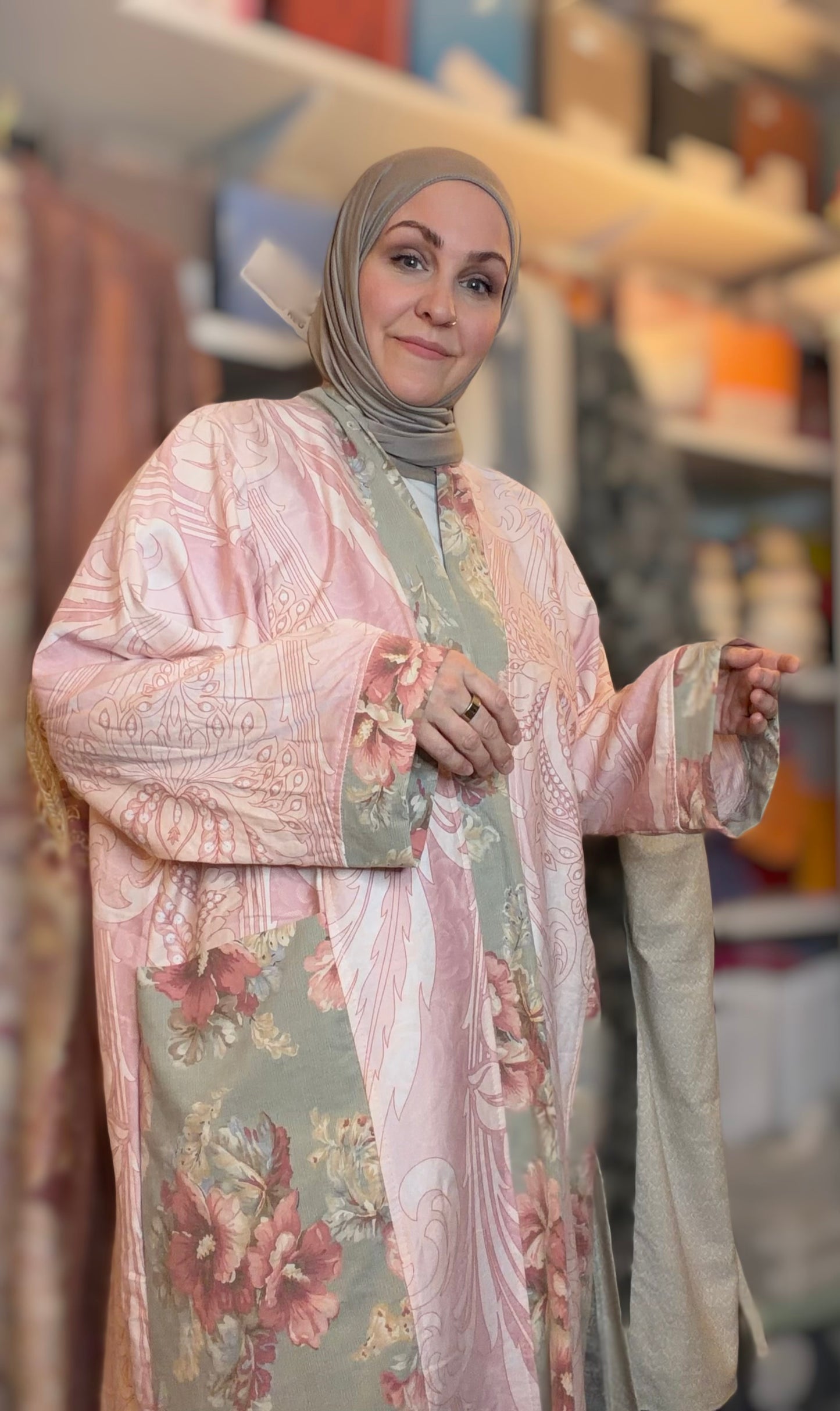 Upcycled Pocket Anorak Abaya — Grand Medallion & Roses