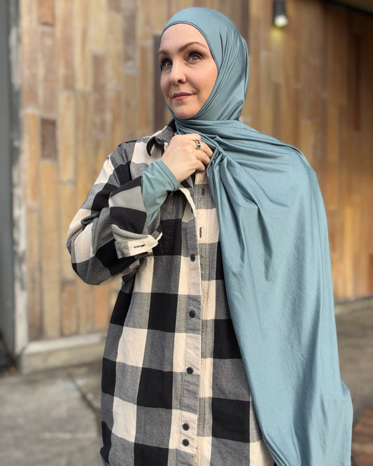 Performance Jersey Hijab: Faded Jeans