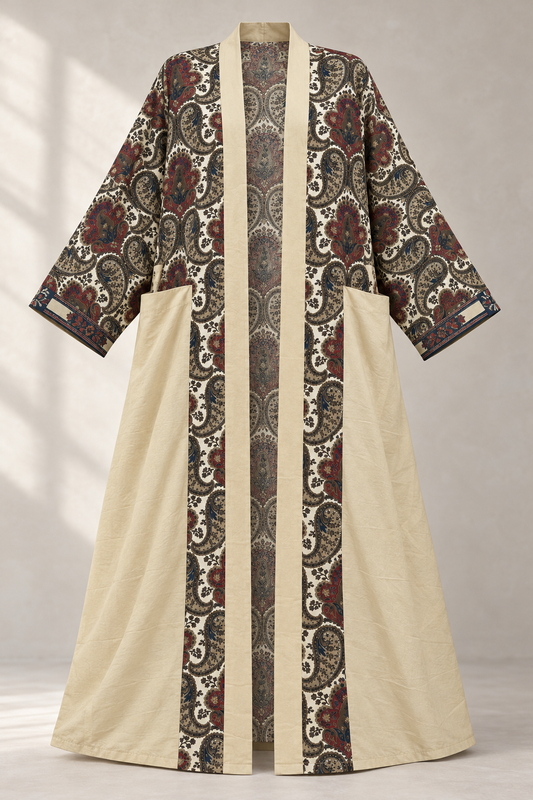 Up-cycled Pocket Anorak Abaya - Ivory Medallion