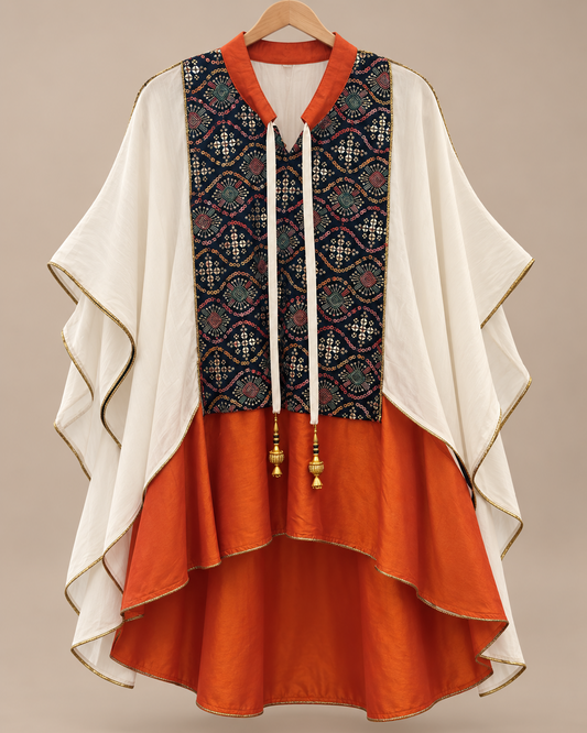 Layali Embellished High-Low Tunic — White & Orange