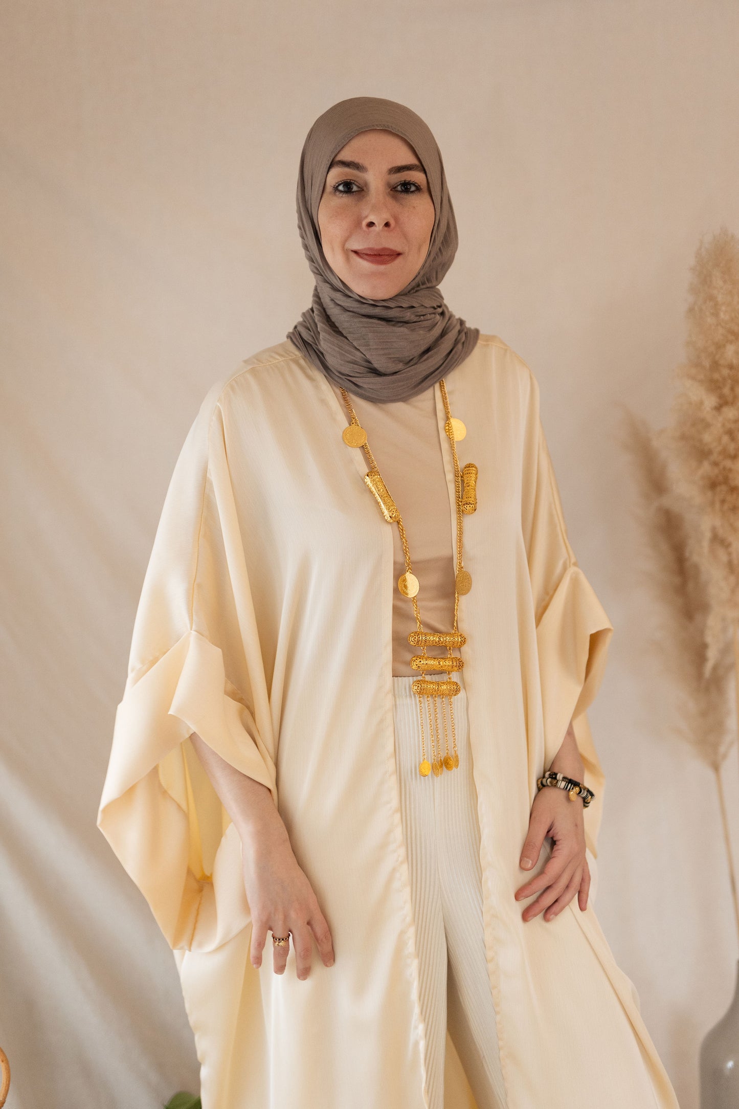 MC Satin Crinkle Bisht: Cream