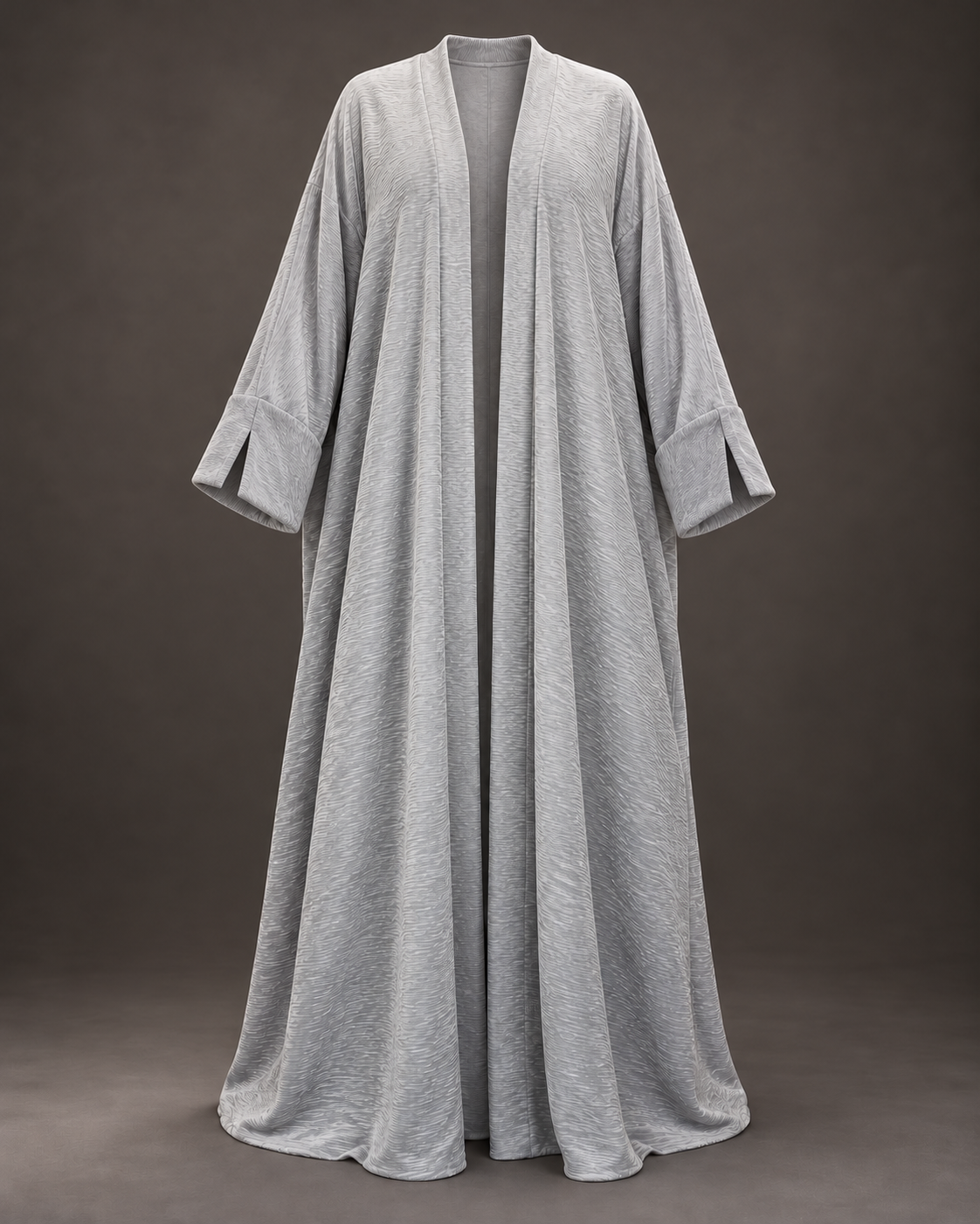 Power Silhouette Abaya - Silver Plush Plisse Velour