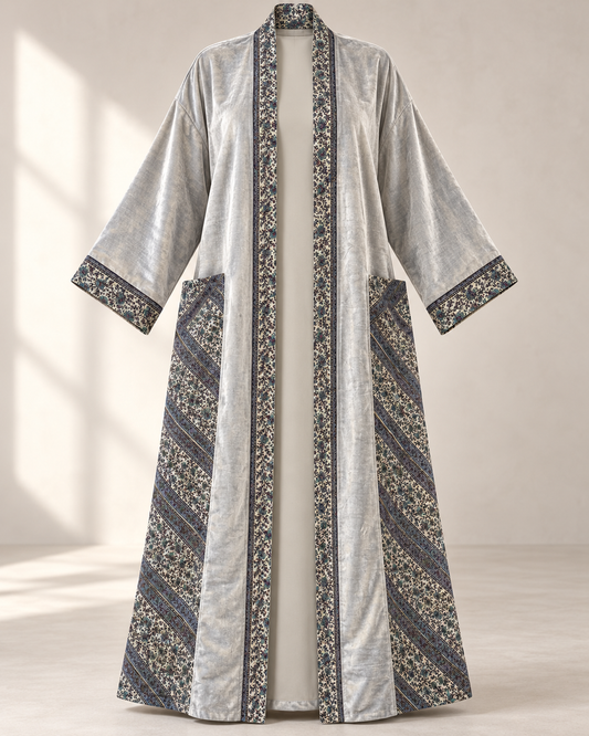 Up-cycled Pocket Anorak Abaya - Silver Filigree
