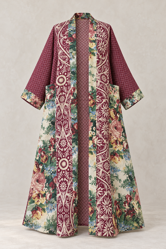 Up-cycled Pocket Anorak Abaya - Burgundy Bouquet