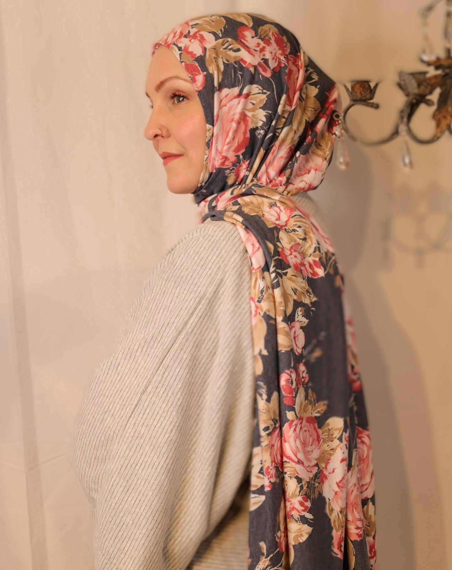 Printed Jersey Hijab: Renaissance Rose Garden