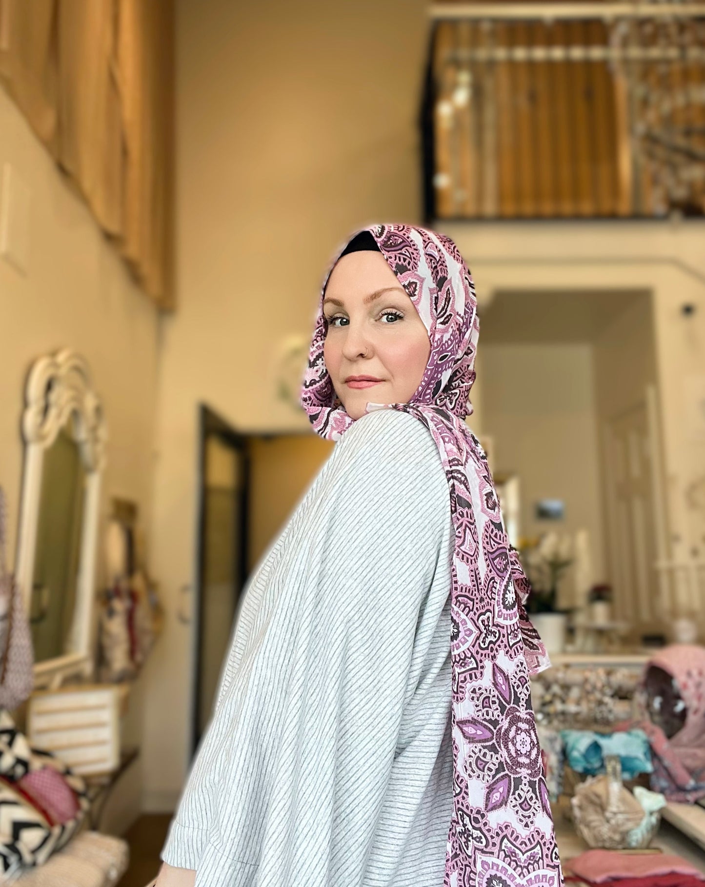 Chiffon Hijab: Maroon and Mauve Mandalas