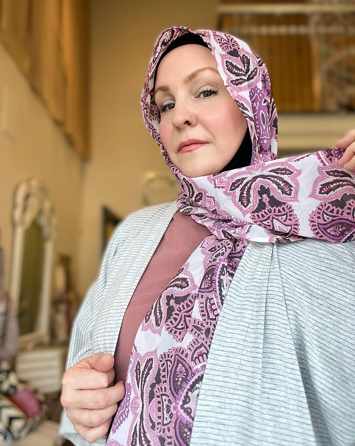 Chiffon Hijab: Maroon and Mauve Mandalas