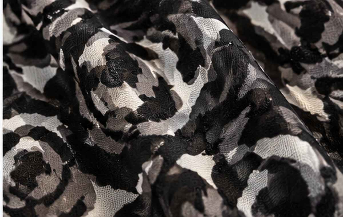 Jacquard Burnout Chiffon Hijab: Rose Imprint - Black