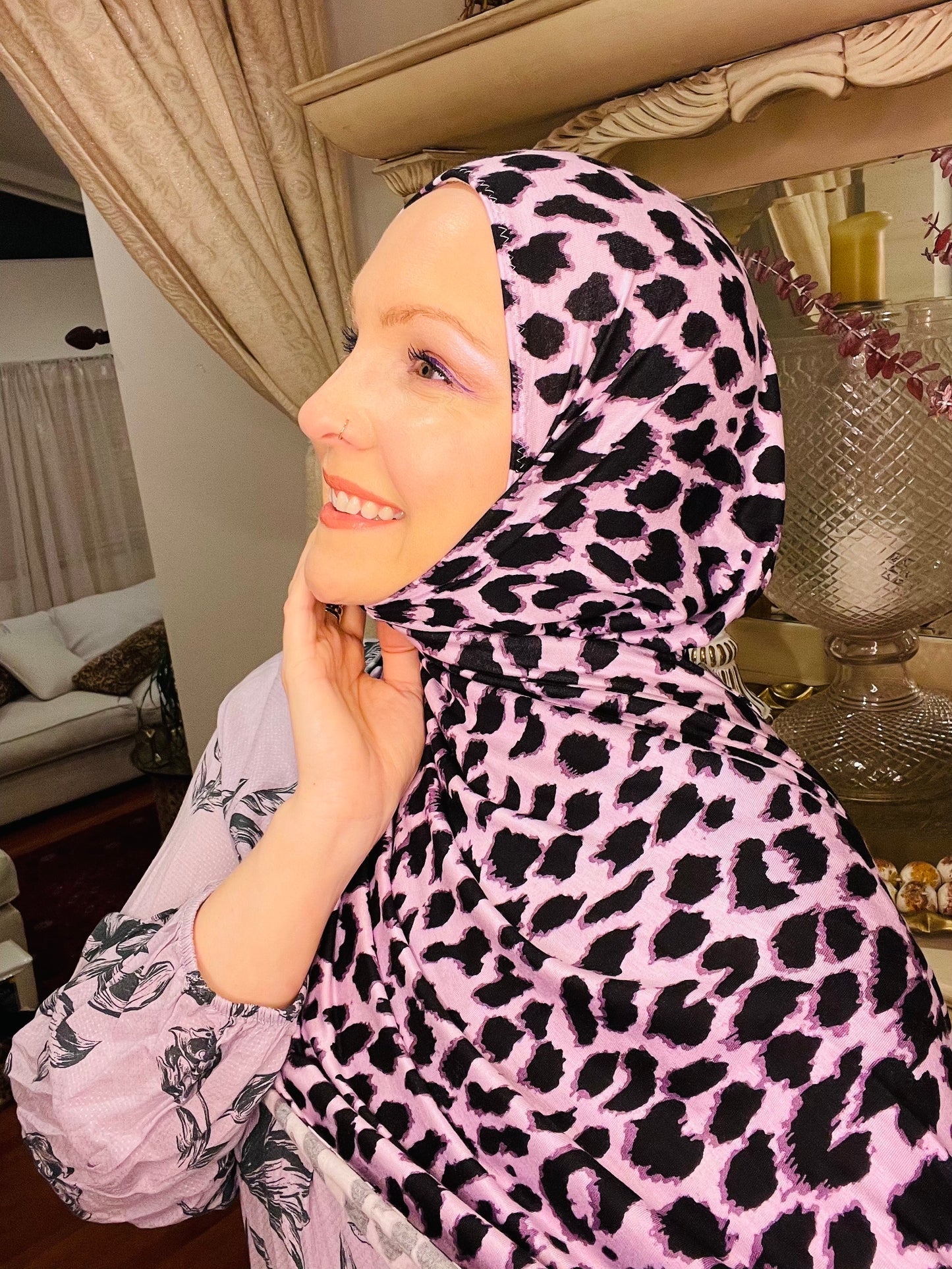 Printed Jersey Hijab: Wild Orchid Leopard