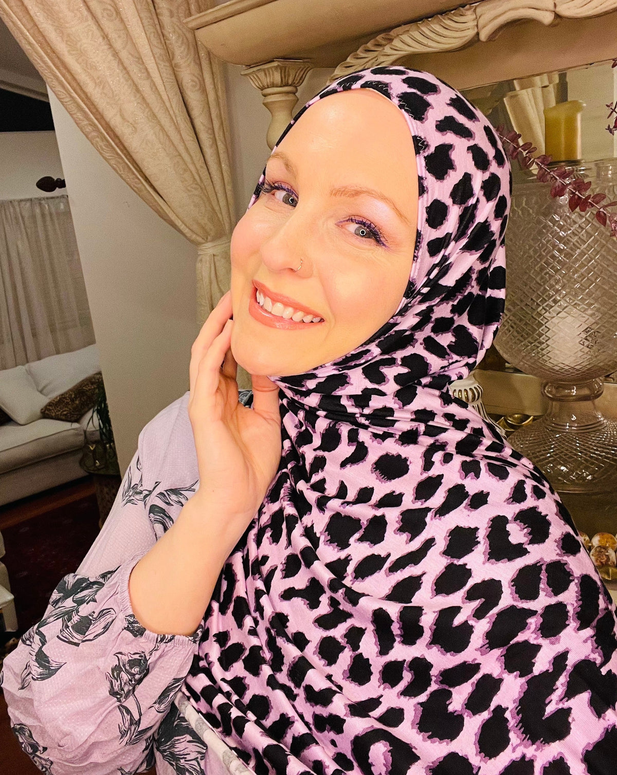 Printed Jersey Hijab: Wild Orchid Leopard