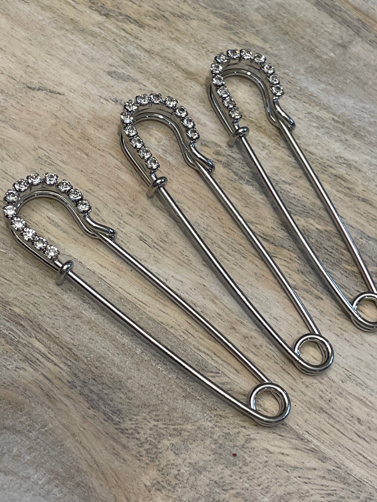 Rhinestone Safety Pins: Silver