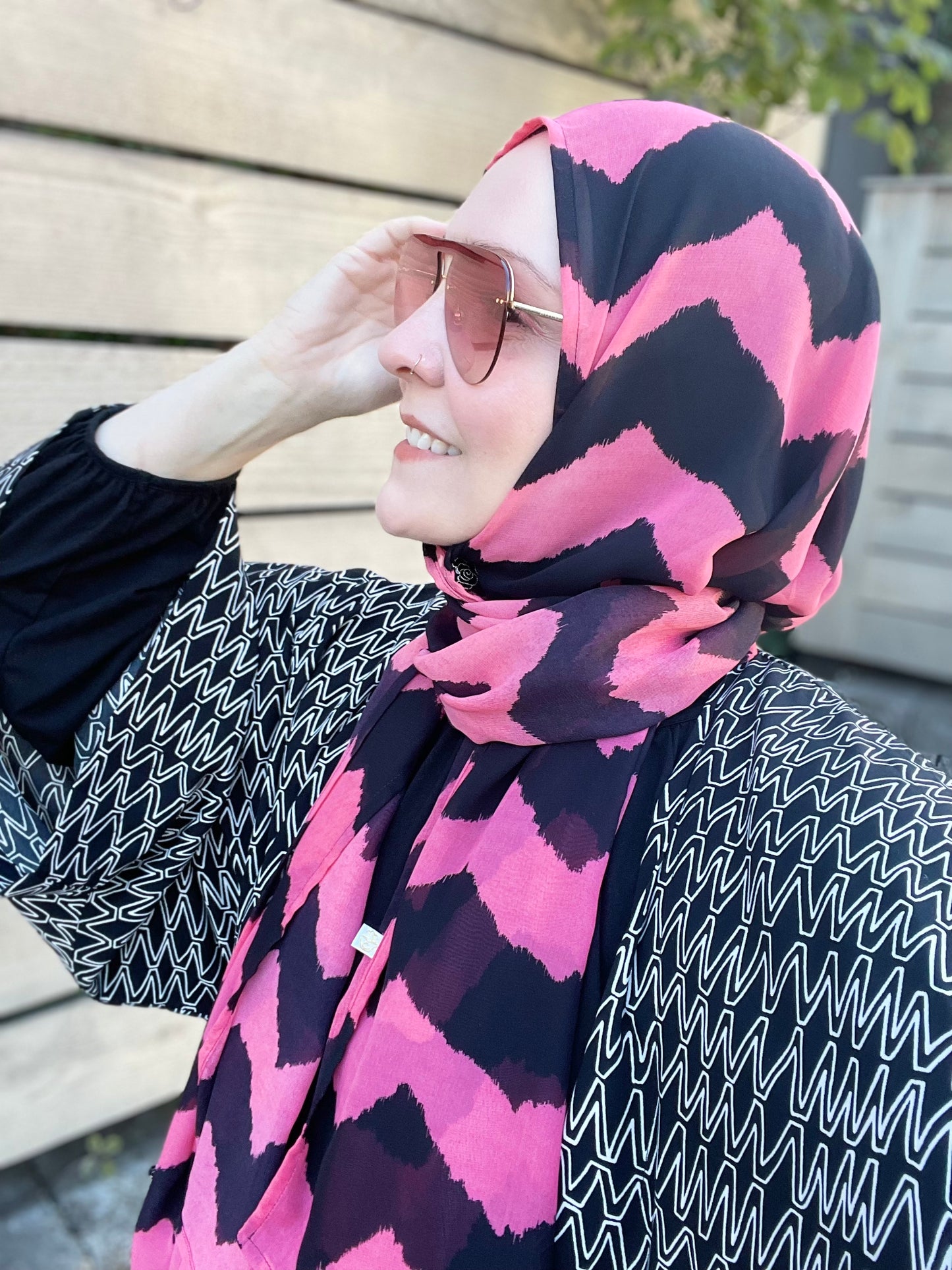 Limited Edition Chiffon Hijab: Pink Sherbet Zigzag