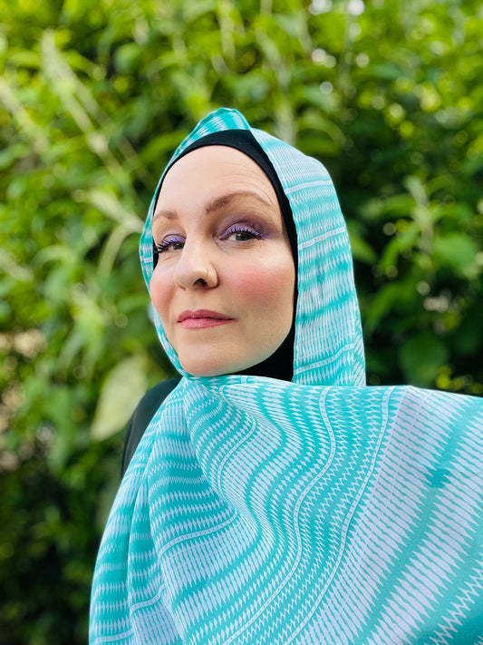 Limited Edition Chiffon Hijab: Sea Green Waves