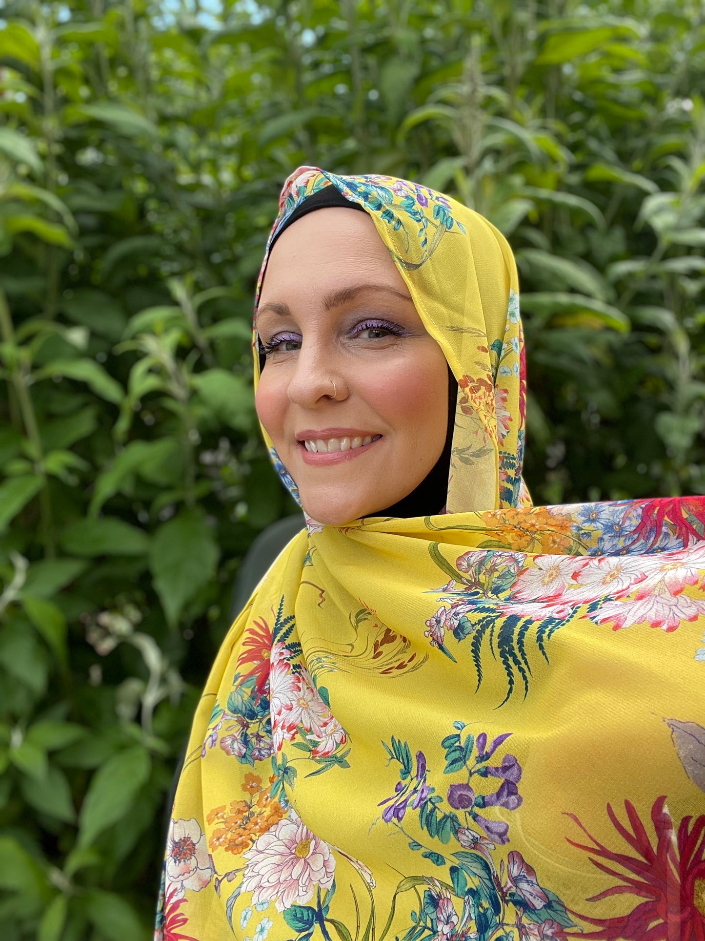 Limited Edition Crepe Chiffon Hijab: Italian Yellow Floral Bouquet