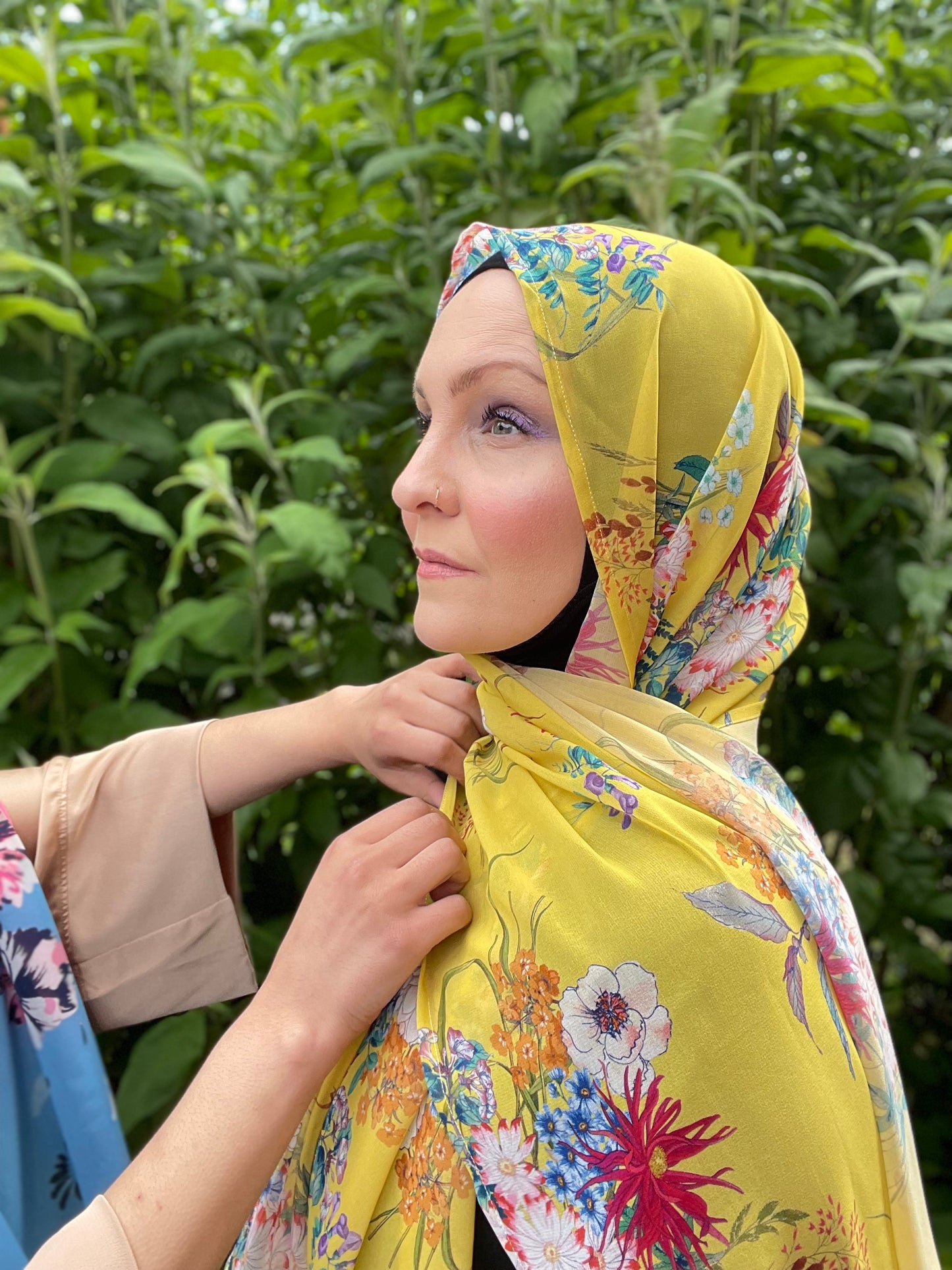 Limited Edition Crepe Chiffon Hijab: Italian Yellow Floral Bouquet