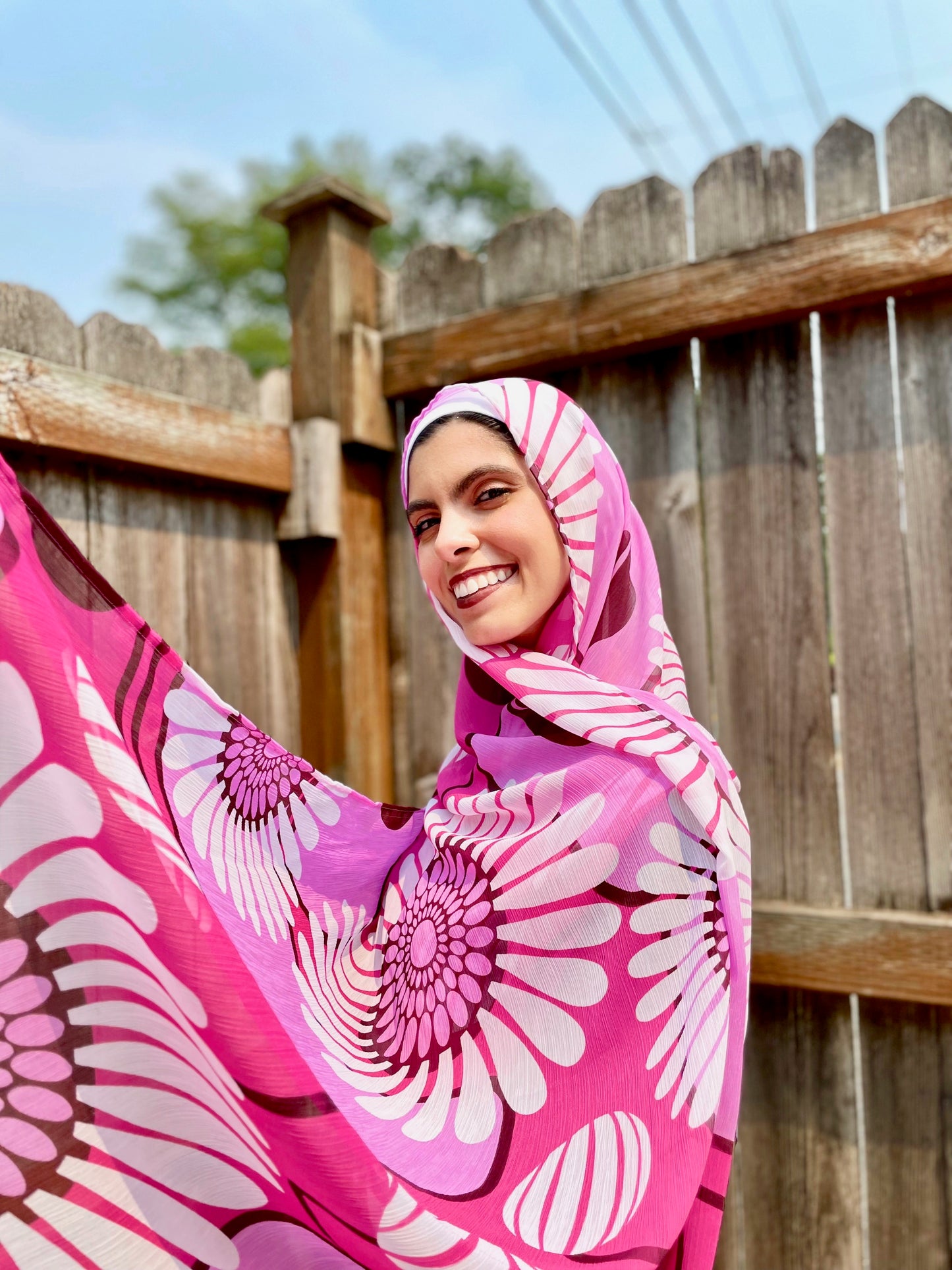Limited Edition Crinkle Chiffon Hijab: Pink Flower Power