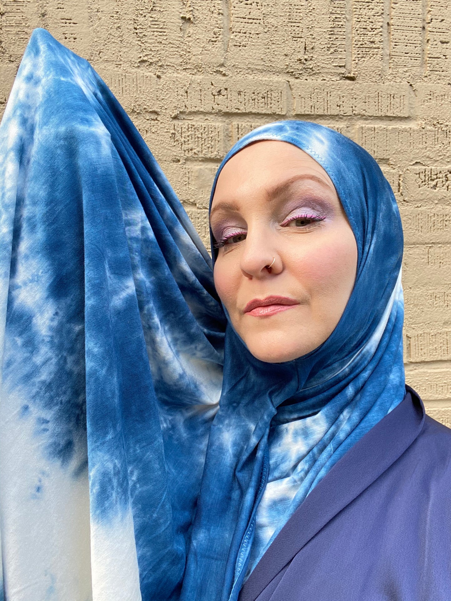 Tie Dye Jersey Hijab: Blue Splash