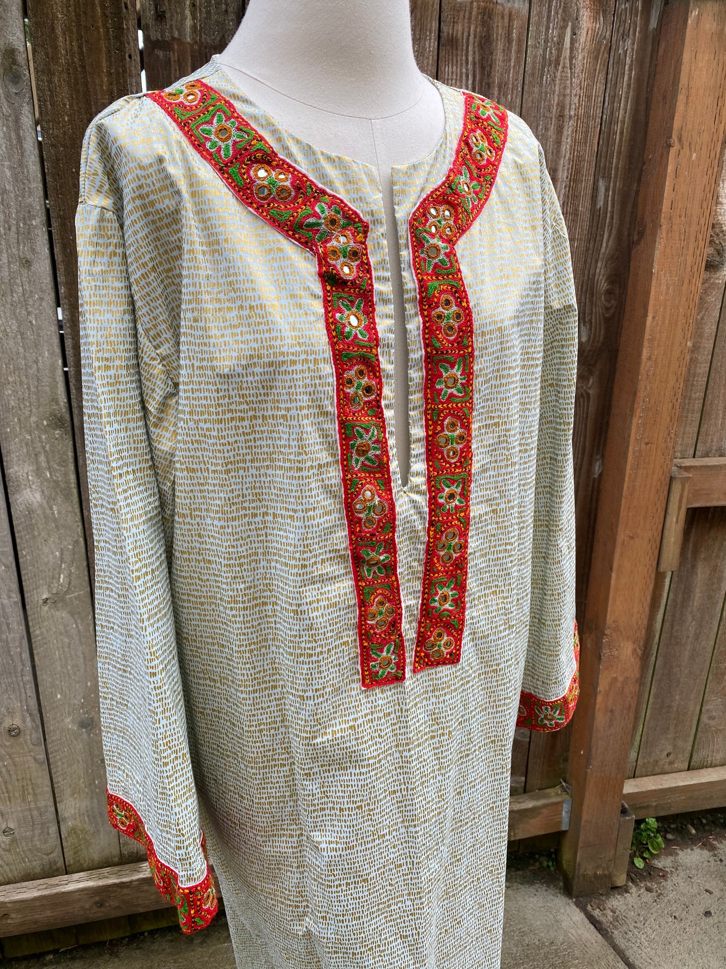 Summer Cotton Embellished Caftan - Gold & Grey Metallic - L