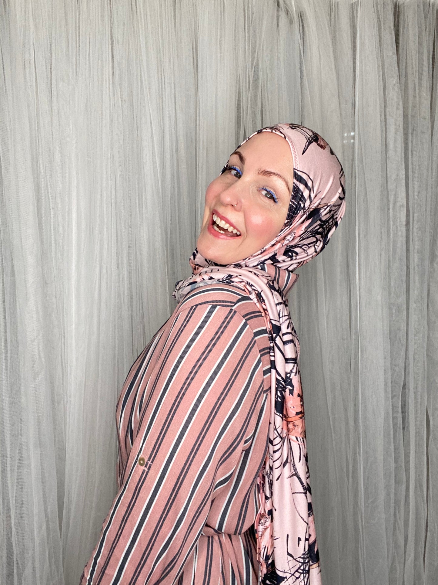 Printed Jersey Hijab: Wispy Dusty Rose Palms