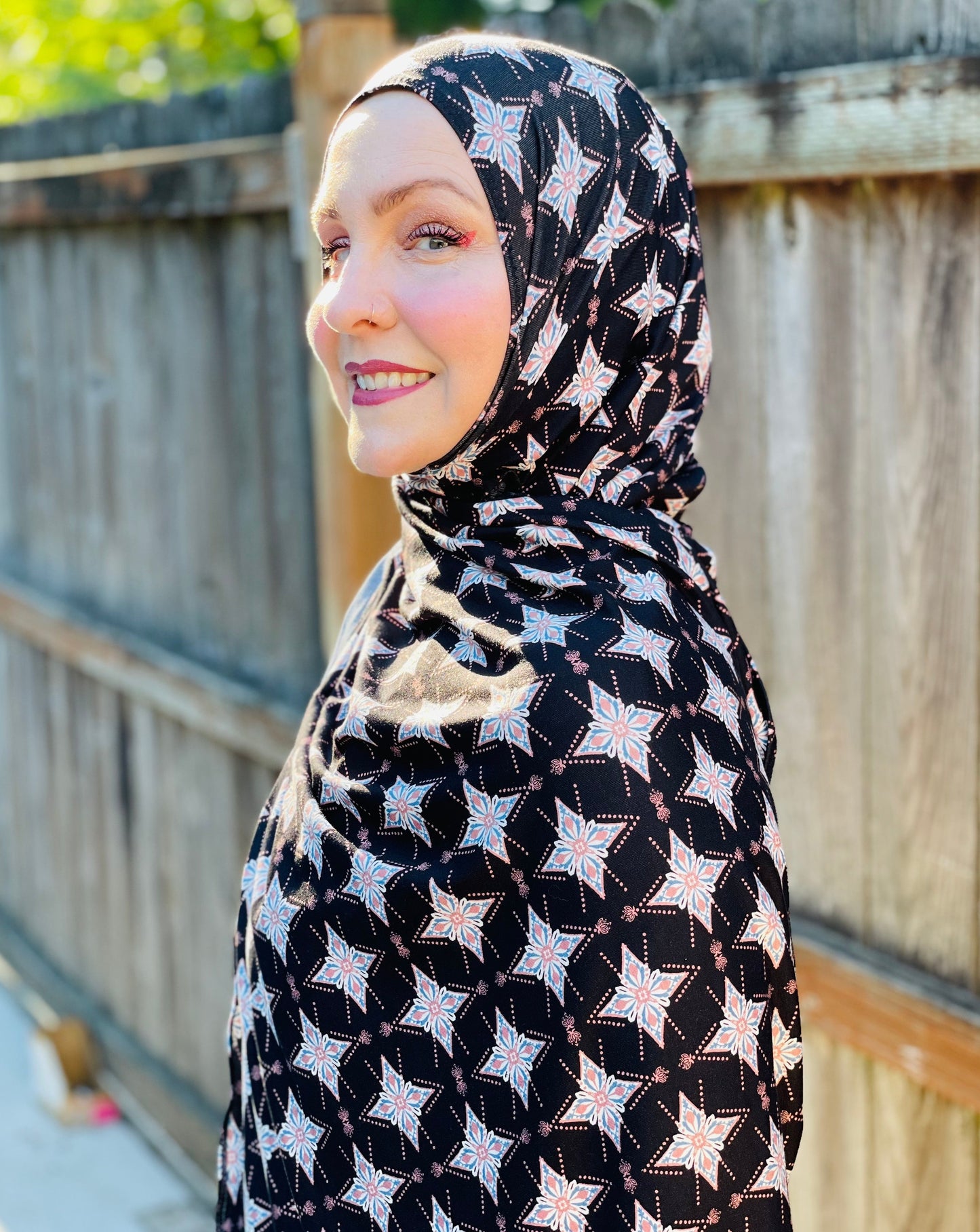 Printed Jersey Hijab: Black Medallion Rose