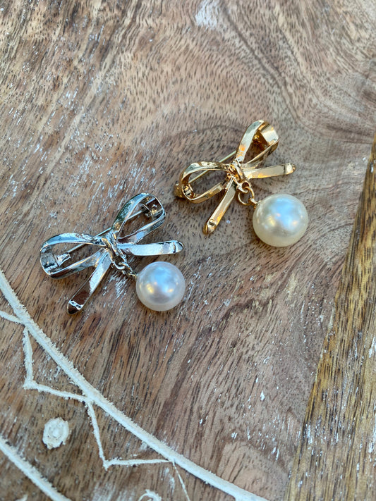 Bow Pearl Pins: Gold or Silver