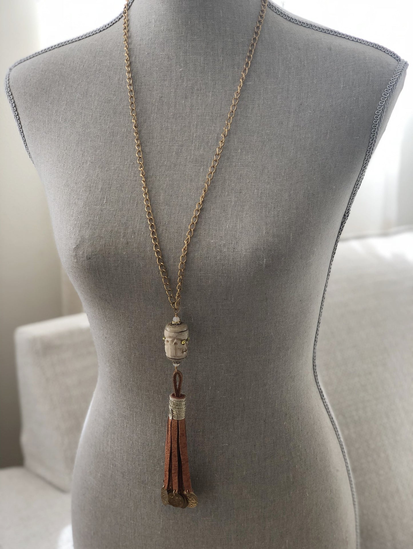 Skull Leather Tassel Necklace - Belly Dance Coins