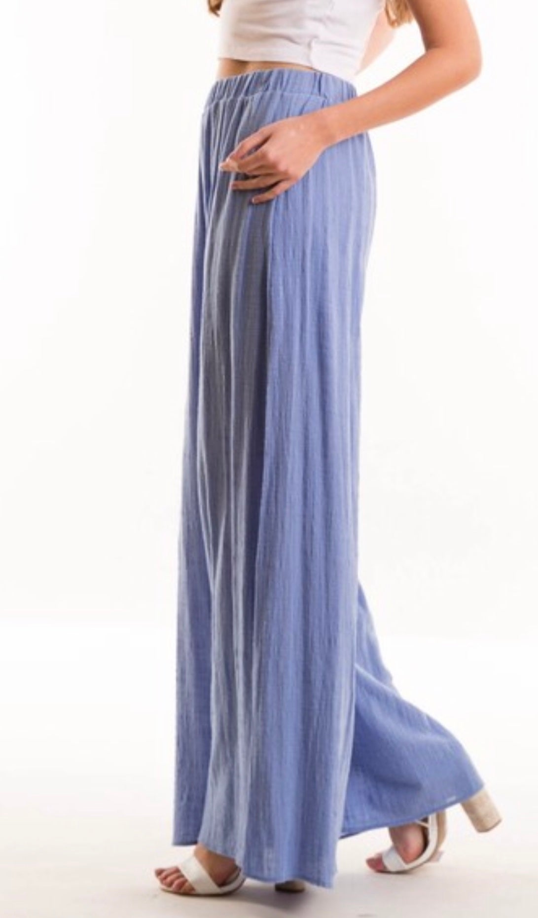 Relaxed High Waisted Palazzos - Periwinkle