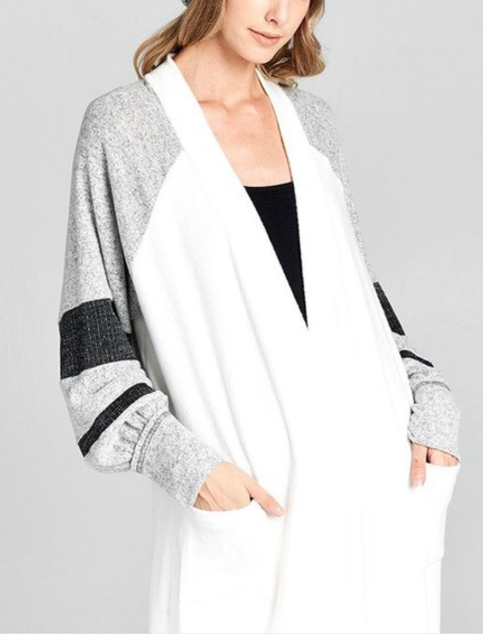 Sporty Color Block Long Cardi