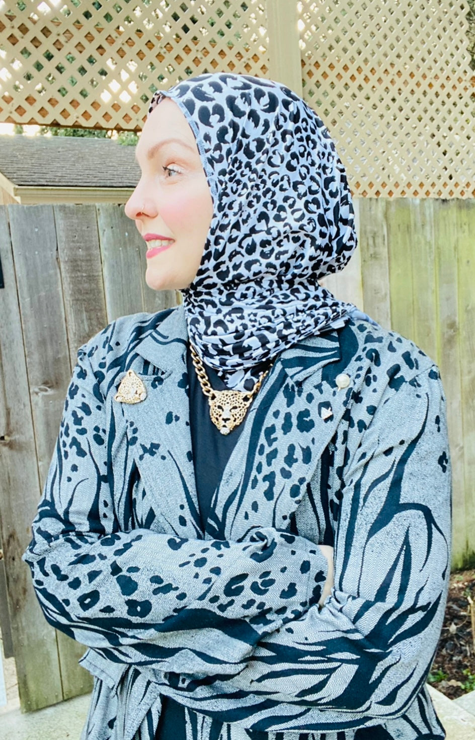 Active Lycra Jersey Hijab -  Slip On - Snow Leopard