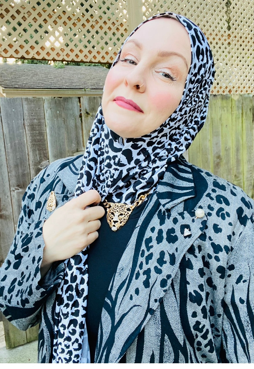 Active Lycra Jersey Hijab -  Slip On - Snow Leopard