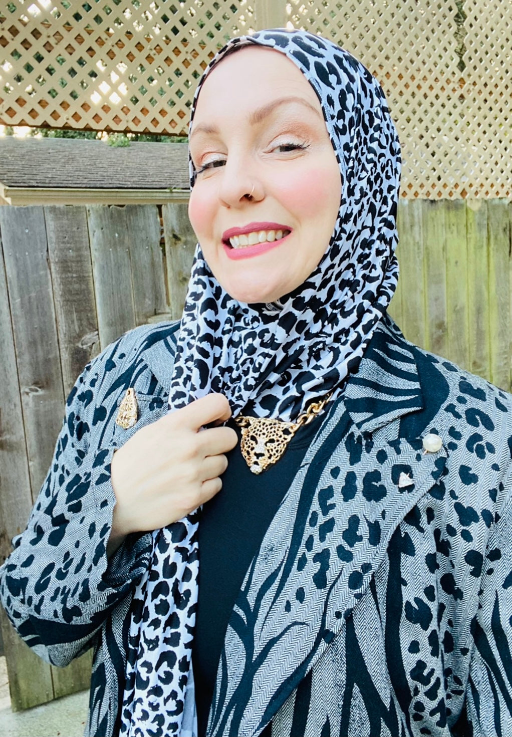 Active Lycra Jersey Hijab -  Slip On - Snow Leopard