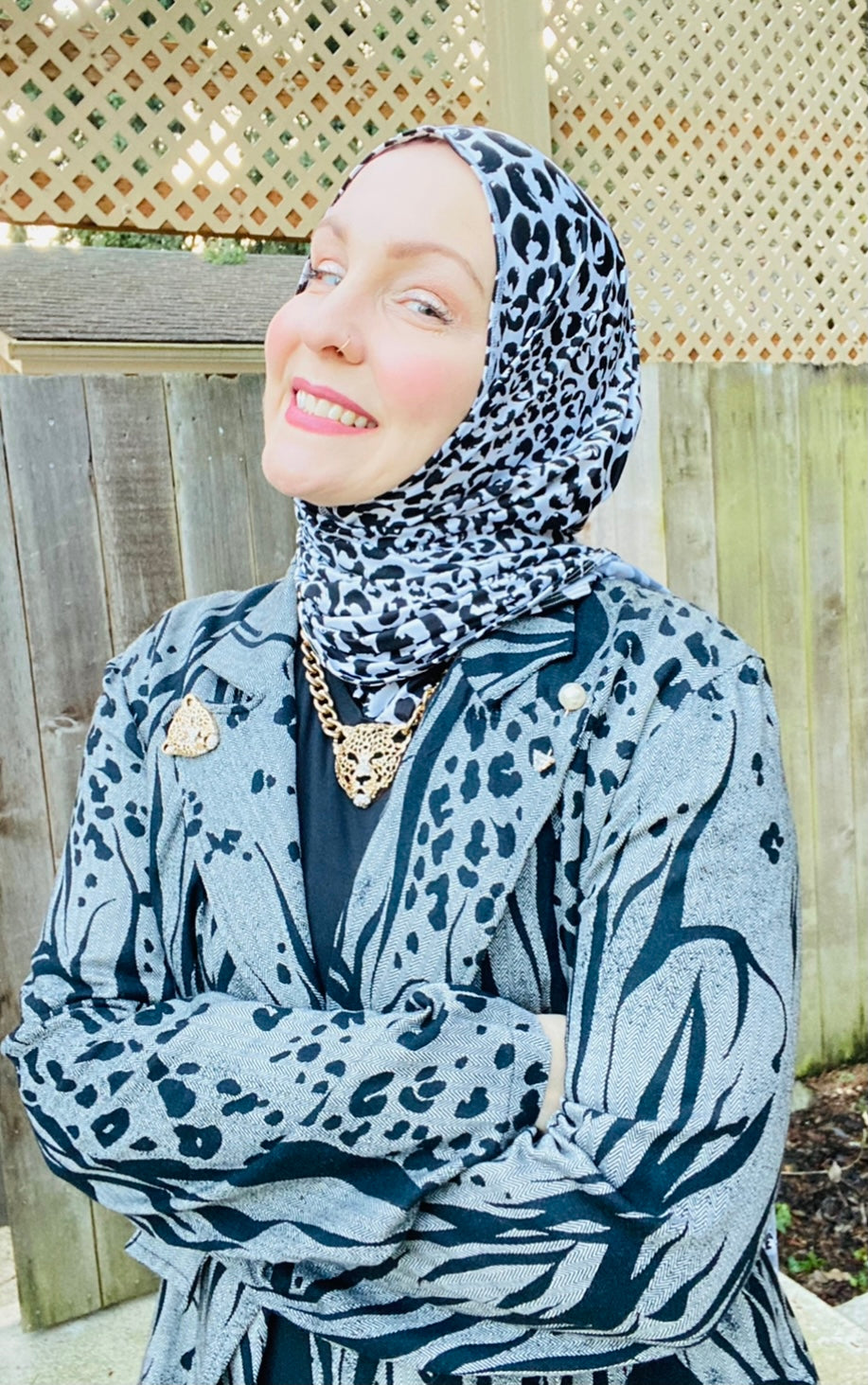 Active Lycra Jersey Hijab -  Slip On - Snow Leopard