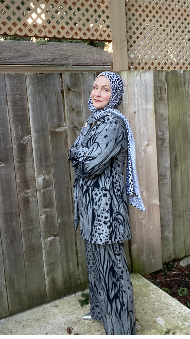 Active Lycra Jersey Hijab -  Slip On - Snow Leopard