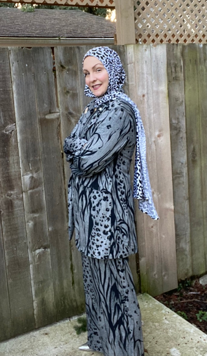 Active Lycra Jersey Hijab -  Slip On - Snow Leopard