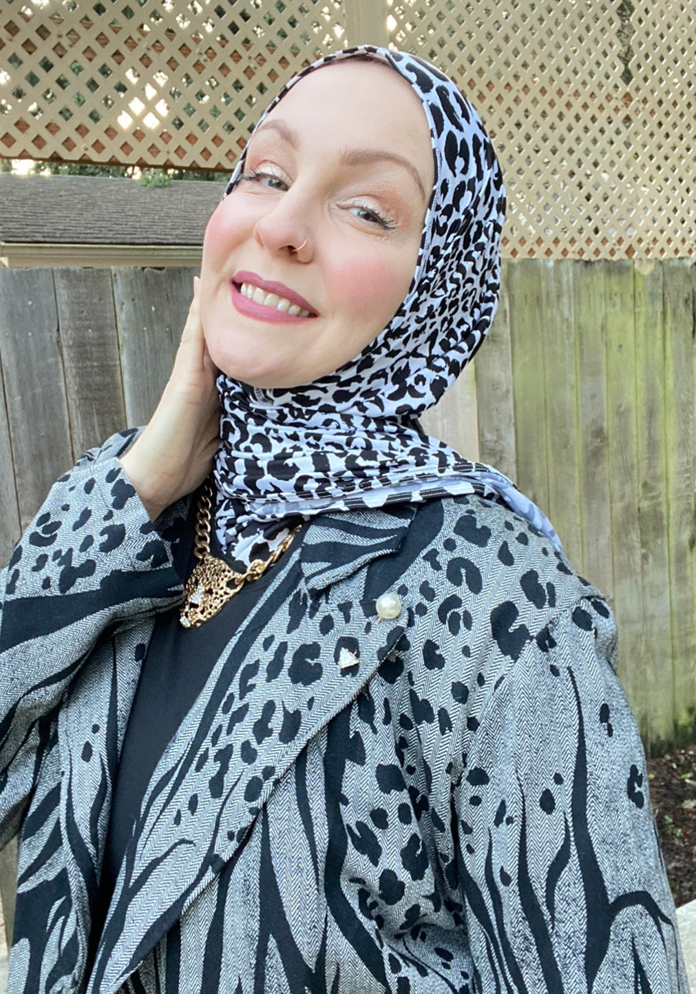 Active Lycra Jersey Hijab -  Slip On - Snow Leopard
