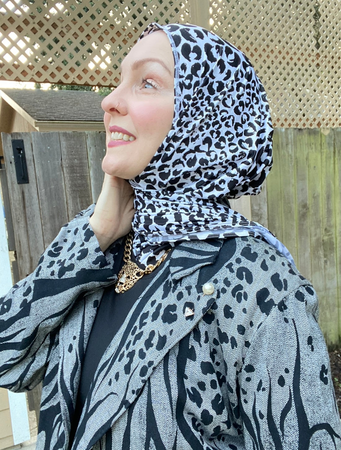 Active Lycra Jersey Hijab -  Slip On - Snow Leopard