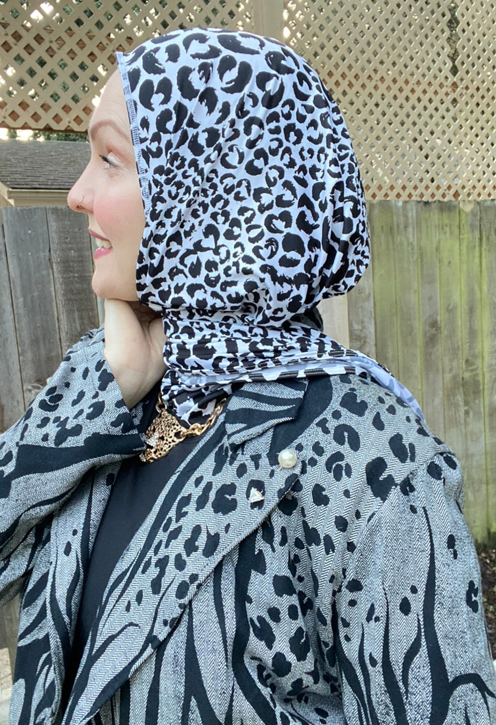 Active Lycra Jersey Hijab -  Slip On - Snow Leopard