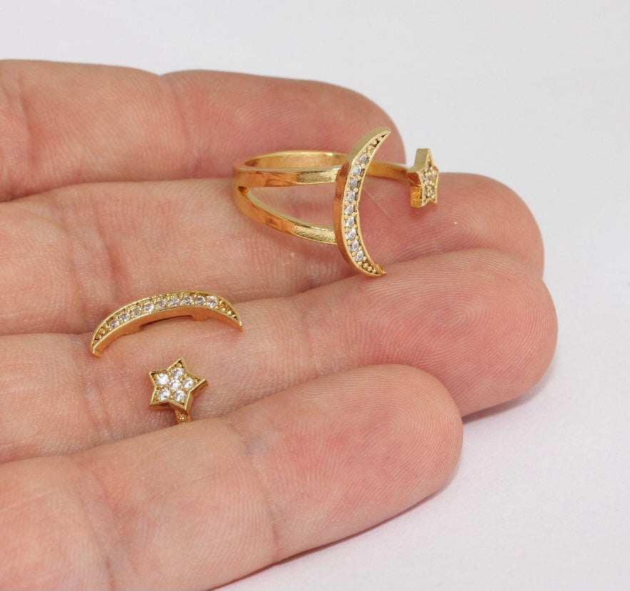 Gold Ring: Sparkle Moon & Star