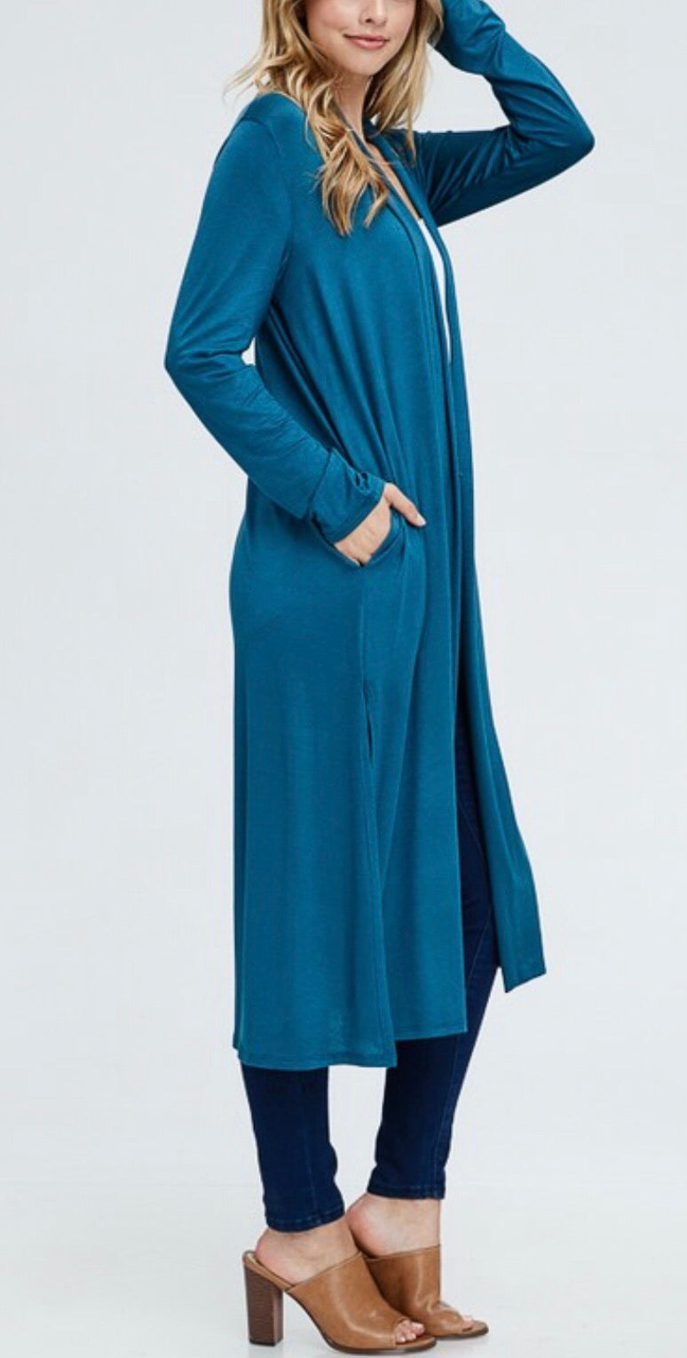 Long Solid Cardi - Teal