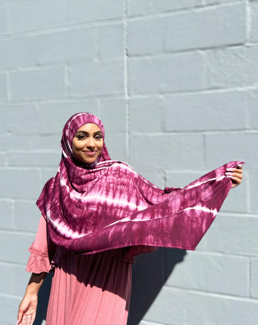Tie Dye Jersey Hijab: Deep Vimto