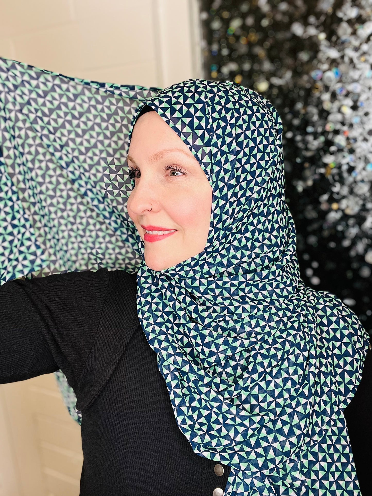 Limited Edition Crepe Chiffon Hijab: Mint Green Triangle Kaleidoscope
