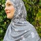 Printed Jersey Hijab: Falling Heather Grey Floral