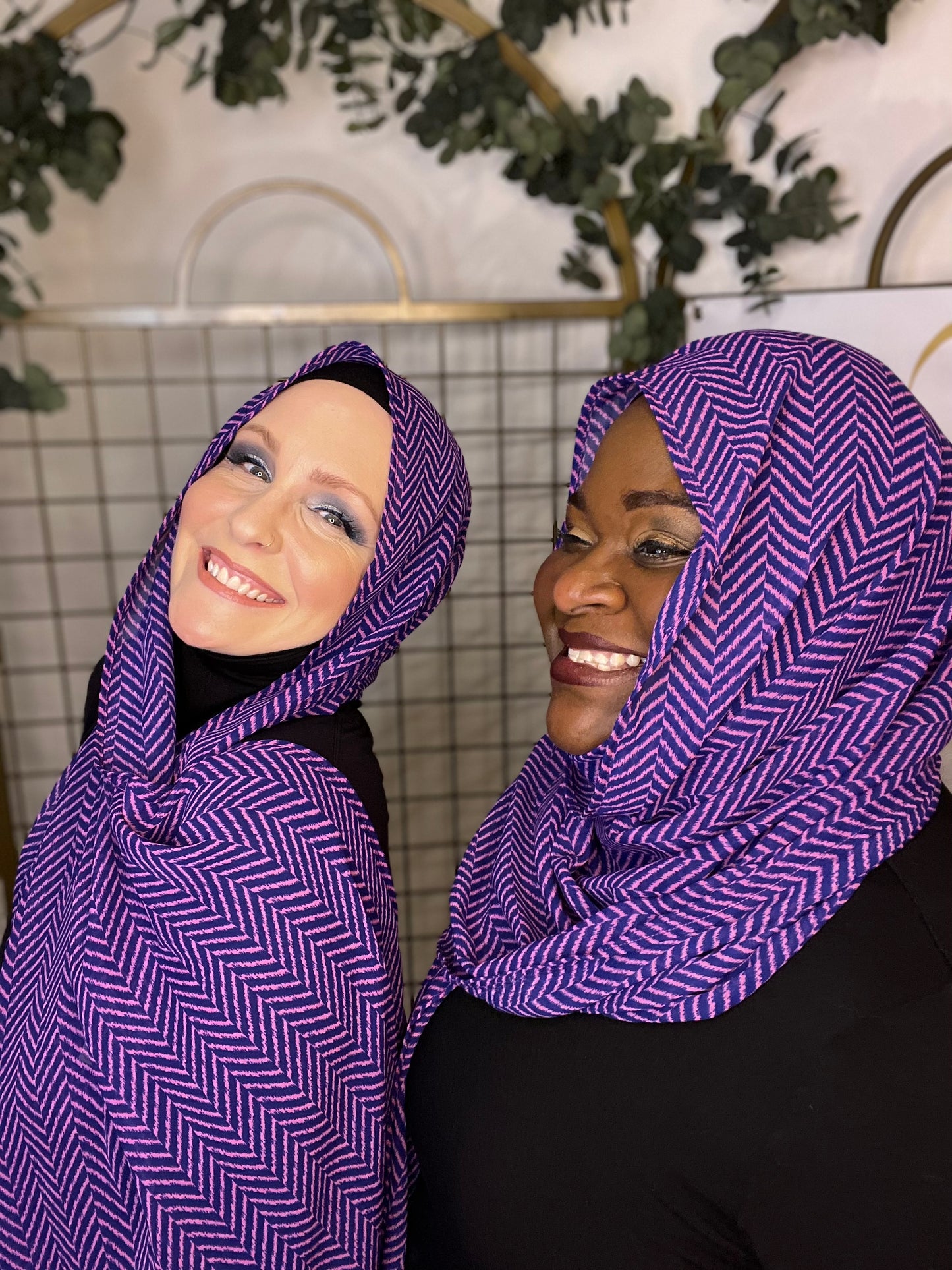 Limited Edition Chiffon Hijab: Pink & Purple Herringbone