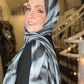 Crinkle Chiffon Hijab: Shimmer Charcoal Icy Blue