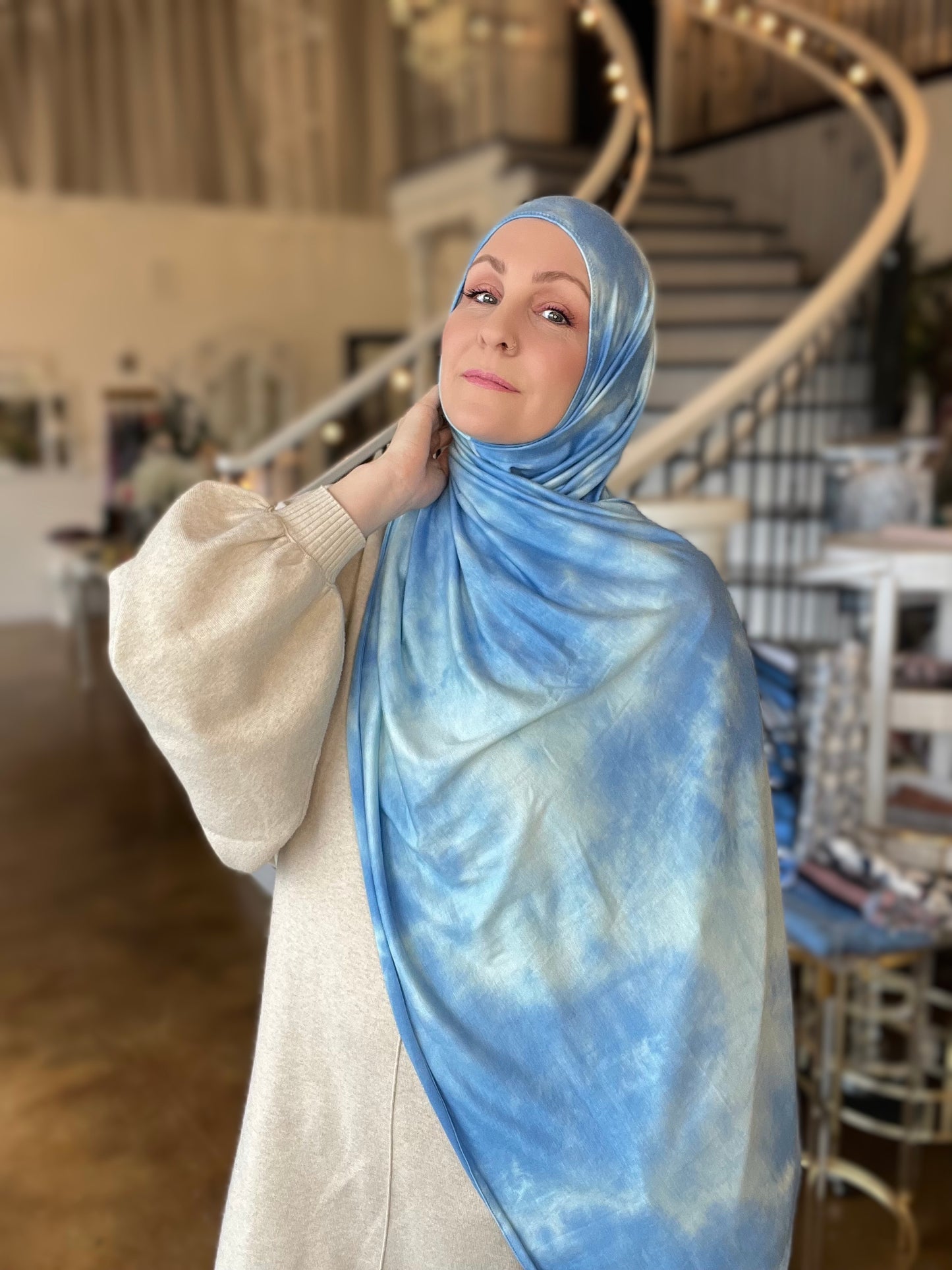 Tie Dye Jersey Hijab: Marshmallow Cloud