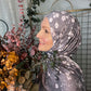 Printed Jersey Hijab: Falling Heather Grey Floral