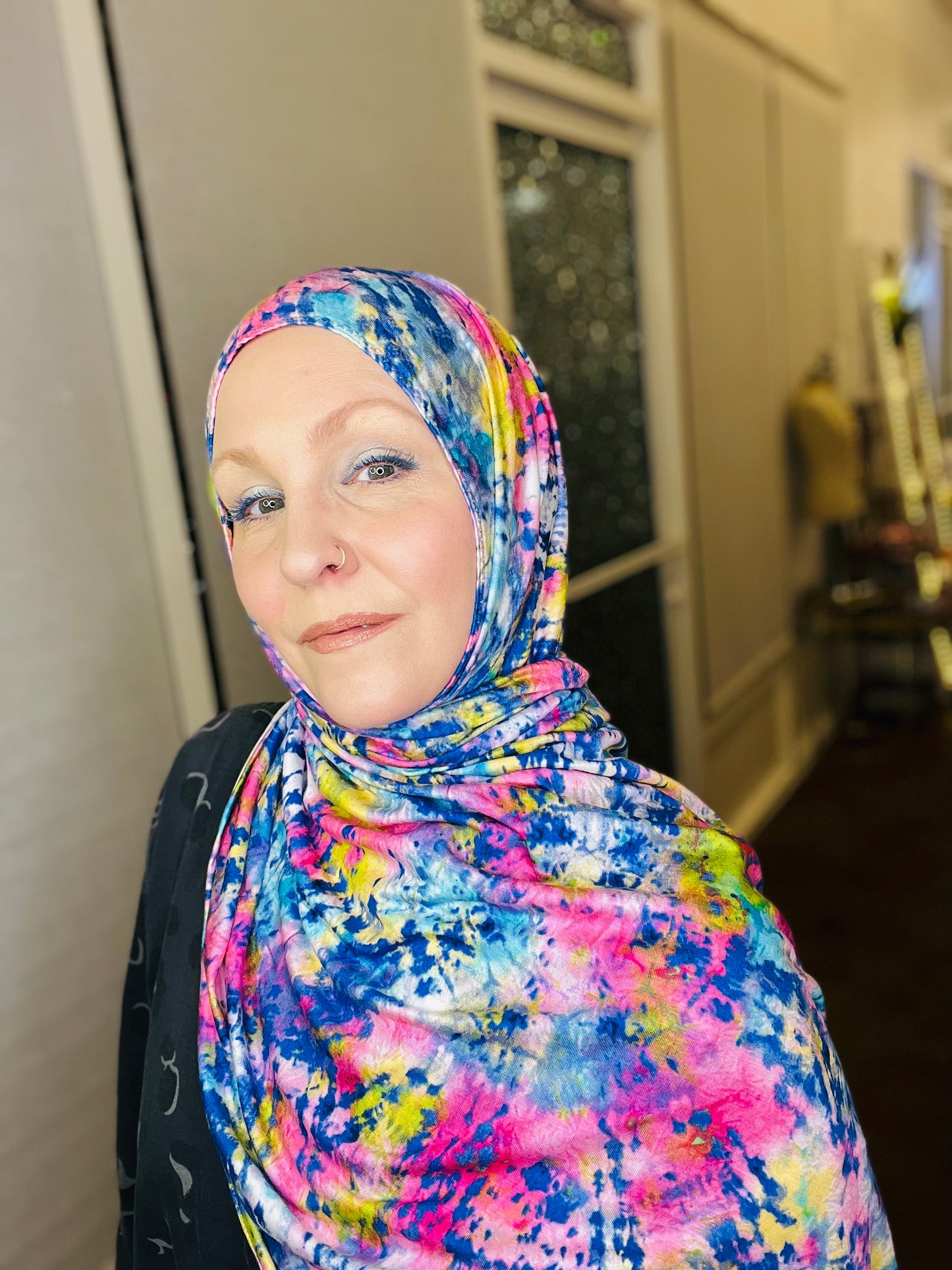 Printed Jersey Hijab: Psychedelic Spray Paint