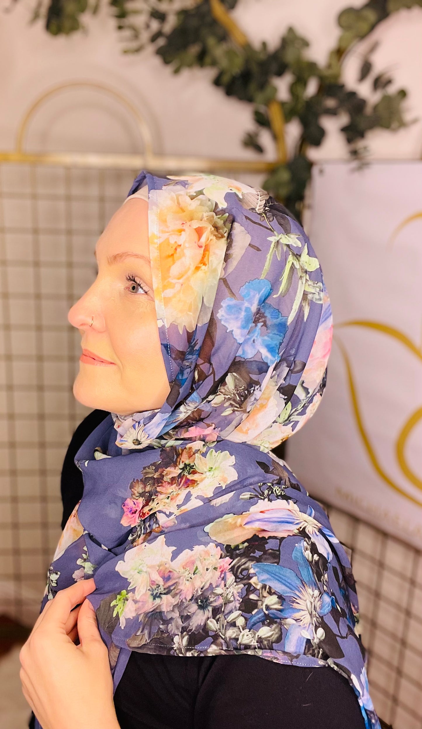 Limited Edition Crepe Chiffon Hijab: Italian Cerulean Floral