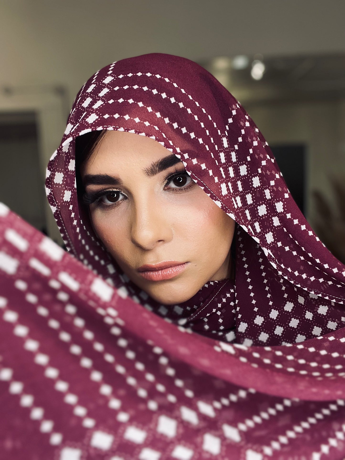 Georgette Chiffon Hijab: Sangria Plaid