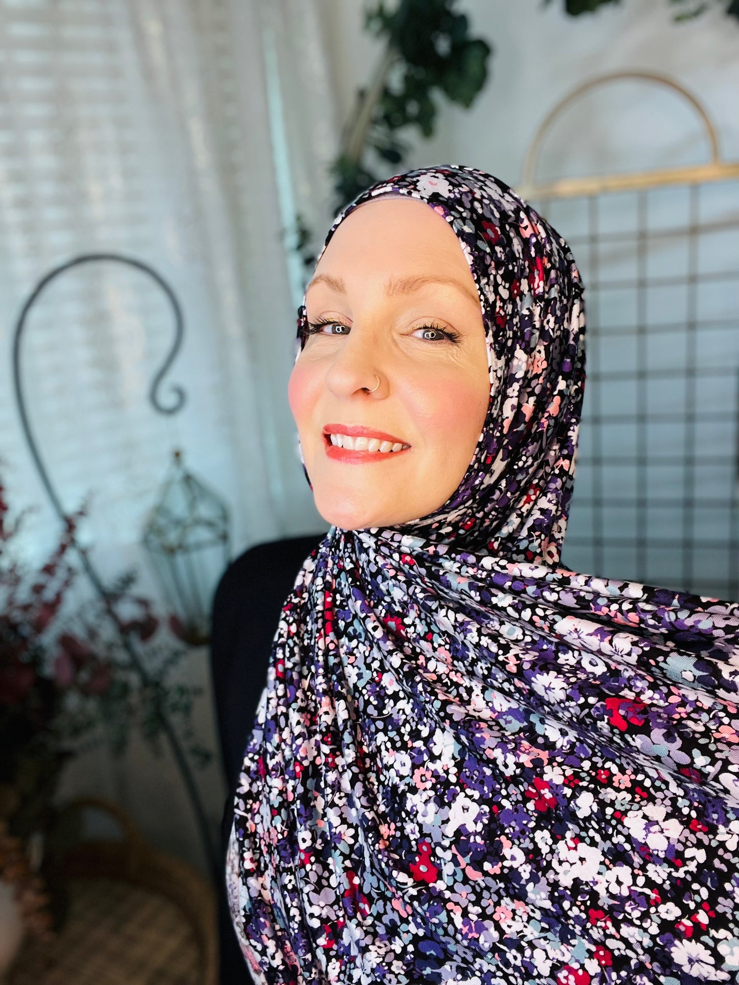 Printed Jersey Hijab: Cool Winter Bouquet